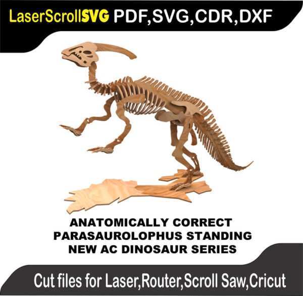 Dinosaur AC Parasaurolophus Standing MakeCNC SVG DXF PDF CDR 3D puzzle pattern product image
