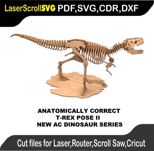 Dinosaur AC T-Rex Pose Two MakeCNC SVG DXF PDF CDR 3D puzzle pattern product image