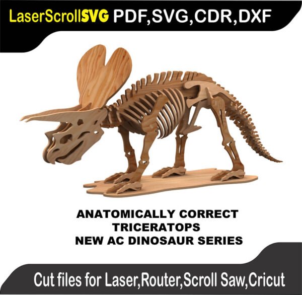 Dinosaur AC Triceratops MakeCNC SVG DXF PDF CDR 3D puzzle pattern product image