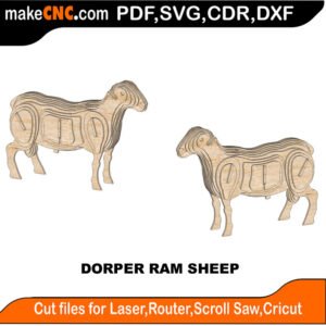 Dorper Ram Sheep MZST MakeCNC SVG DXF PDF CDR 3D puzzle pattern product image