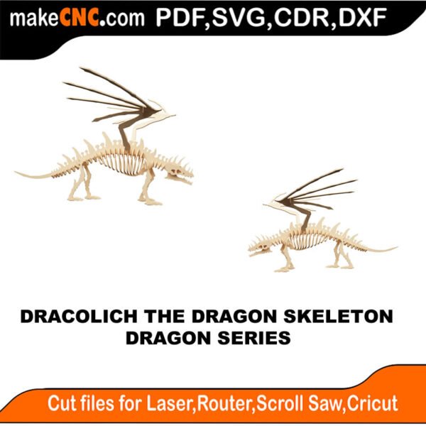 Dragon Dracolich Skeleton MakeCNC SVG DXF PDF CDR 3D puzzle pattern product image