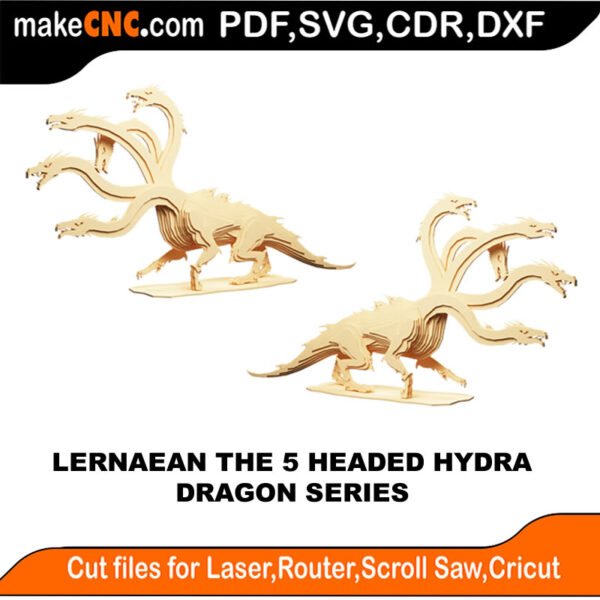 Dragon Lernaean 5 Headed Hydra MakeCNC SVG DXF PDF CDR 3D puzzle pattern product image