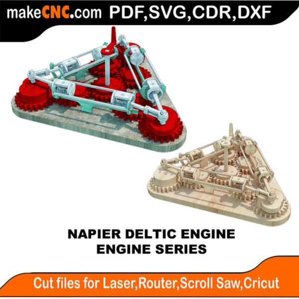 Engine Napier Deltic MakeCNC SVG DXF PDF CDR 3D puzzle pattern product image