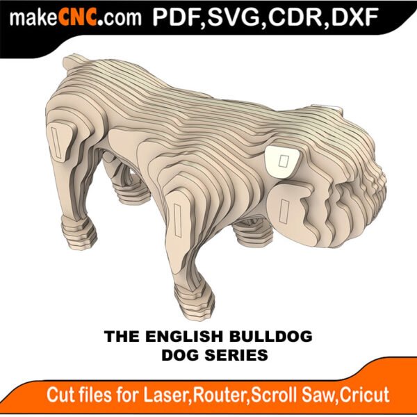 English Bulldog MakeCNC SVG DXF PDF CDR 3D puzzle pattern product image