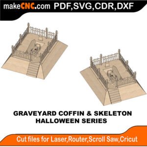 Graveyard Coffin Skeleton MZST MakeCNC SVG DXF PDF CDR 3D puzzle pattern product image