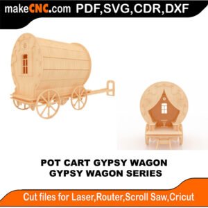 Gypsy Wagon Pot Cart MakeCNC SVG DXF PDF CDR 3D puzzle pattern product image