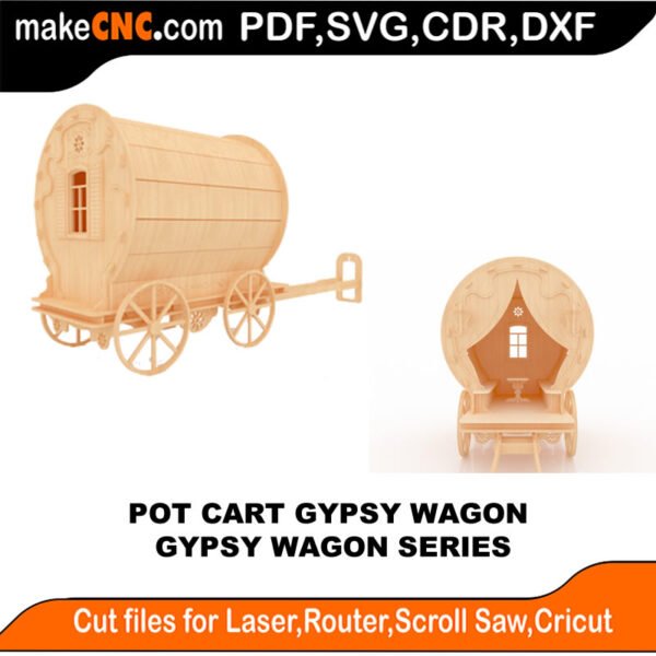 Gypsy Wagon Pot Cart MakeCNC SVG DXF PDF CDR 3D puzzle pattern product image