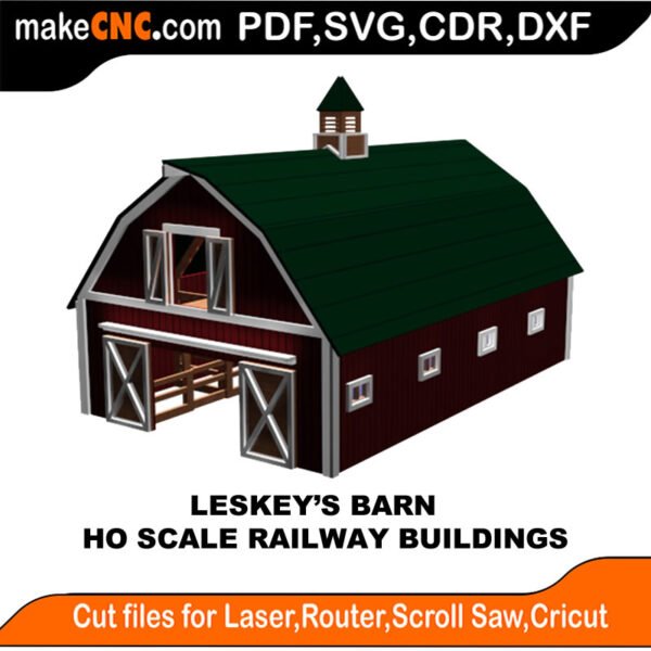 HO Scale Building Leskeys Barn MakeCNC SVG DXF PDF CDR 3D puzzle pattern product image