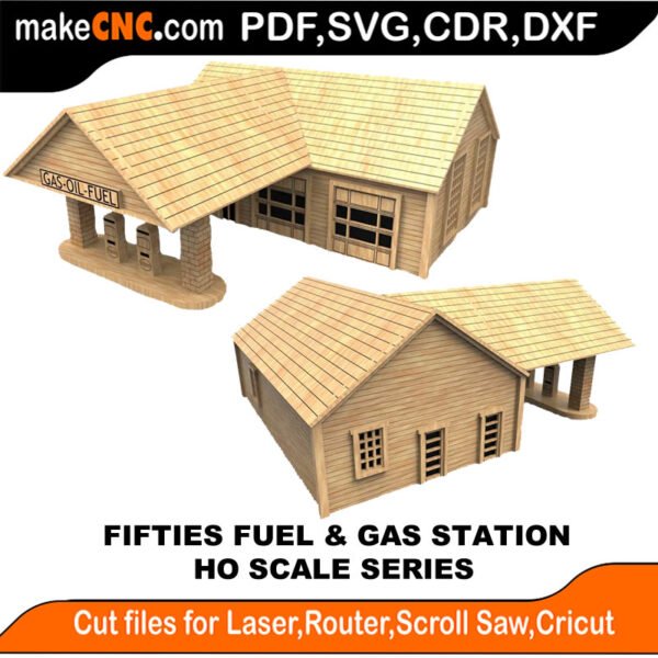 HO Scale Fifties Fuel Gas Station MakeCNC SVG DXF PDF CDR 3D puzzle pattern product image