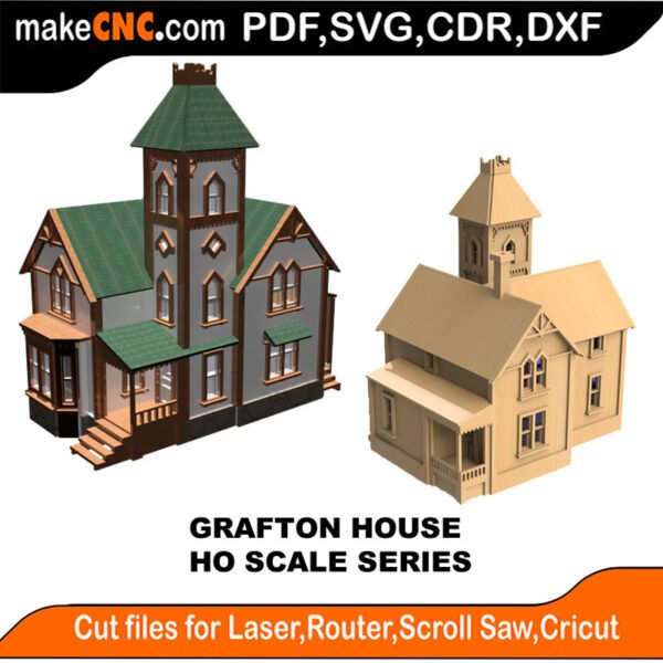 HO Scale Railway Grafton House MakeCNC SVG DXF PDF CDR 3D puzzle pattern product image