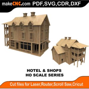 HO Scale Railway Hotel Shops MakeCNC SVG DXF PDF CDR 3D puzzle pattern product image