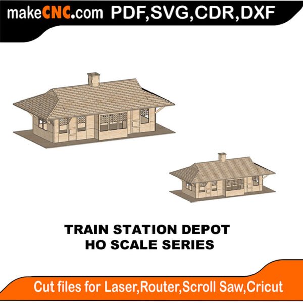 HO Scale Train Station Depot MakeCNC SVG DXF PDF CDR 3D puzzle pattern product image