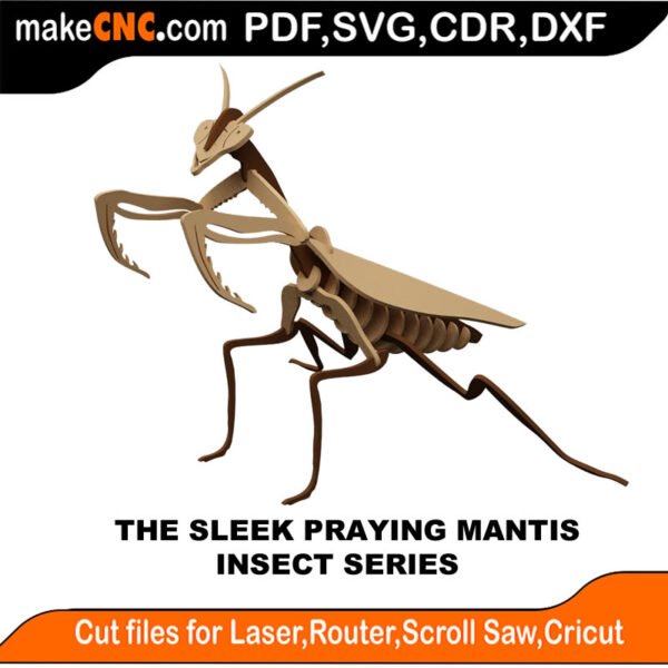 Insects Sleek Praying Mantis MakeCNC SVG DXF PDF CDR 3D puzzle pattern product image