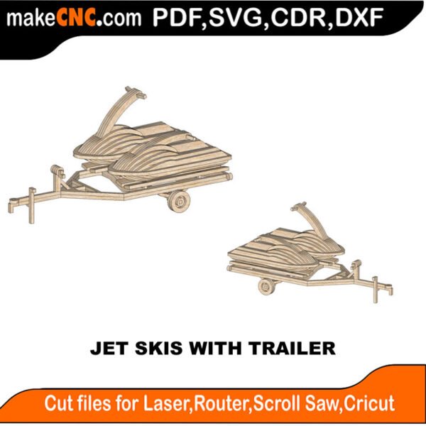 Jet Skis with Trailer MZST MakeCNC SVG DXF PDF CDR 3D puzzle pattern product image