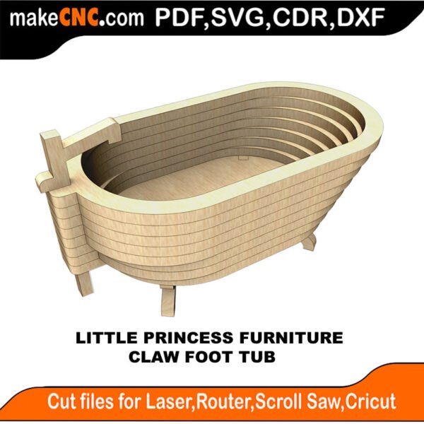 LP DH Furniture Claw Foot Tub MakeCNC SVG DXF PDF CDR 3D puzzle pattern product image