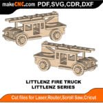 LittleNZ Fire Truck MakeCNC SVG DXF PDF CDR 3D puzzle pattern product image