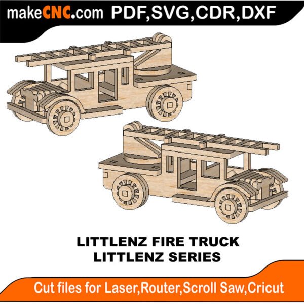 LittleNZ Fire Truck MakeCNC SVG DXF PDF CDR 3D puzzle pattern product image