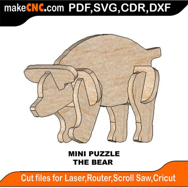 Mini Puzzle Bear MakeCNC SVG DXF PDF CDR 3D puzzle pattern product image
