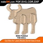 Mini Puzzle Bull MakeCNC SVG DXF PDF CDR 3D puzzle pattern product image