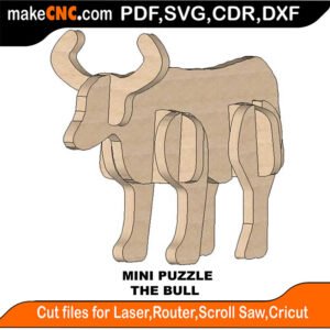 Mini Puzzle Bull MakeCNC SVG DXF PDF CDR 3D puzzle pattern product image