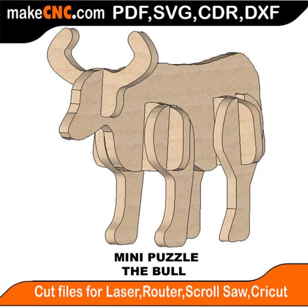 Mini Puzzle Bull MakeCNC SVG DXF PDF CDR 3D puzzle pattern product image