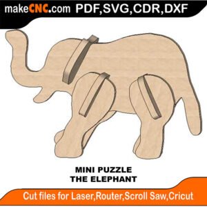 Mini Puzzle Elephant MakeCNC SVG DXF PDF CDR 3D puzzle pattern product image