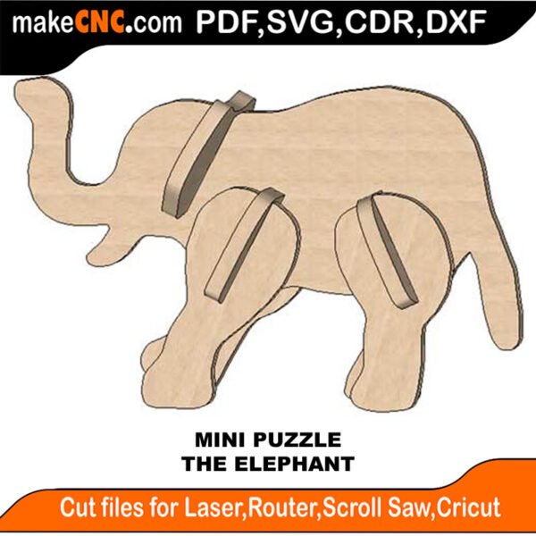 Mini Puzzle Elephant MakeCNC SVG DXF PDF CDR 3D puzzle pattern product image