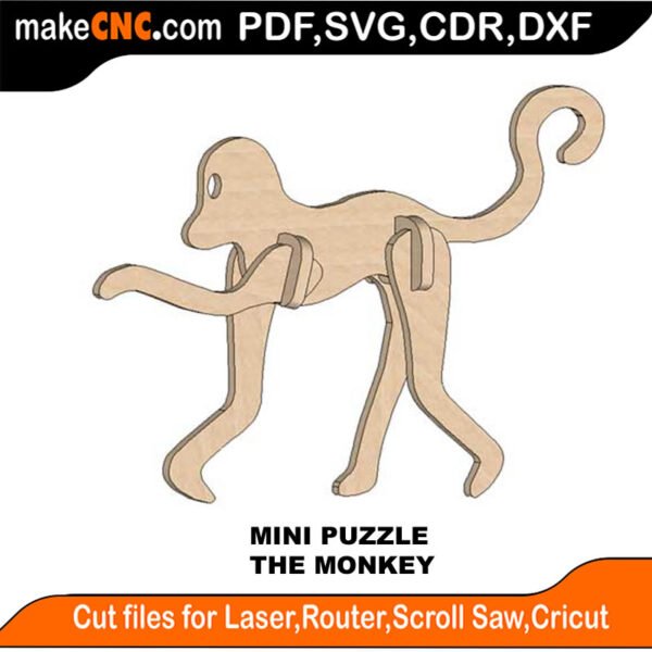 Mini Puzzle Monkey MakeCNC SVG DXF PDF CDR 3D puzzle pattern product image