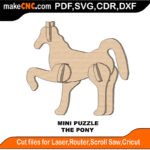 Mini Puzzle Pony MakeCNC SVG DXF PDF CDR 3D puzzle pattern product image