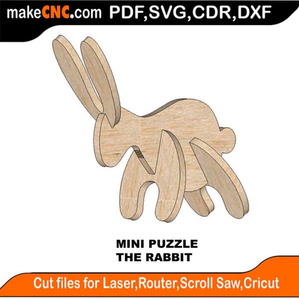 Mini Puzzle Rabbit MakeCNC SVG DXF PDF CDR 3D puzzle pattern product image