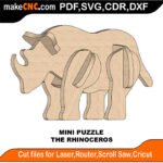 Mini Puzzle Rhinoceros MakeCNC SVG DXF PDF CDR 3D puzzle pattern product image