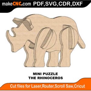 Mini Puzzle Rhinoceros MakeCNC SVG DXF PDF CDR 3D puzzle pattern product image