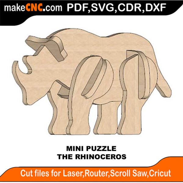 Mini Puzzle Rhinoceros MakeCNC SVG DXF PDF CDR 3D puzzle pattern product image