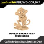 Monkey Toon Banana Thief MakeCNC SVG DXF PDF CDR 3D puzzle pattern product image
