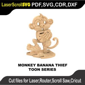 Monkey Toon Banana Thief MakeCNC SVG DXF PDF CDR 3D puzzle pattern product image