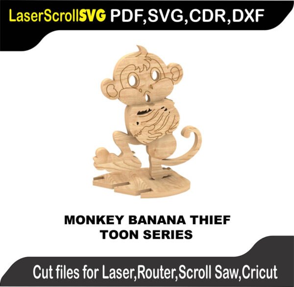 Monkey Toon Banana Thief MakeCNC SVG DXF PDF CDR 3D puzzle pattern product image