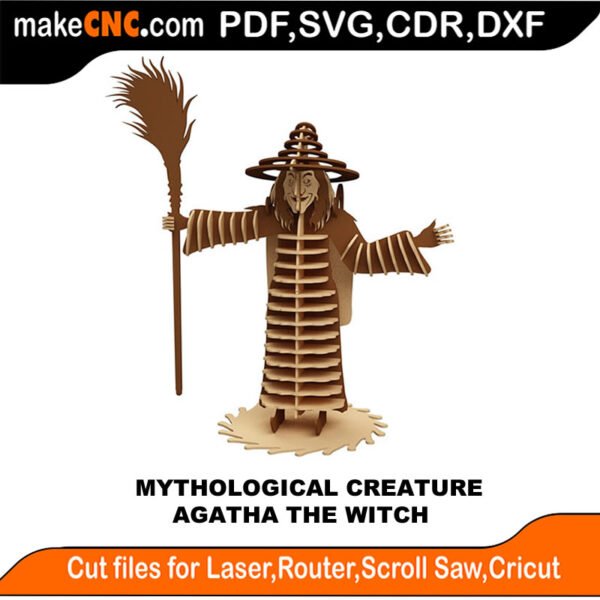 Myth Creature Agatha Witch MakeCNC SVG DXF PDF CDR 3D puzzle pattern product image