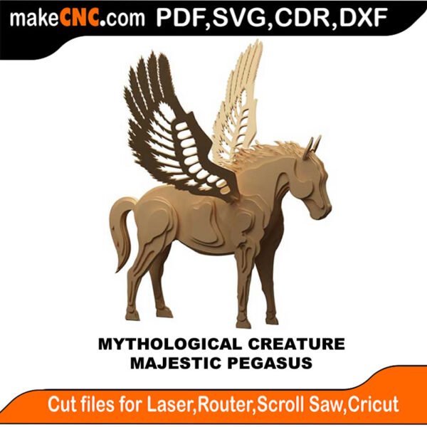 Myth Creature Majestic Pegasus MakeCNC SVG DXF PDF CDR 3D puzzle pattern product image