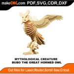 Mythological Bubo Horned Owl MakeCNC SVG DXF PDF CDR 3D puzzle pattern product image