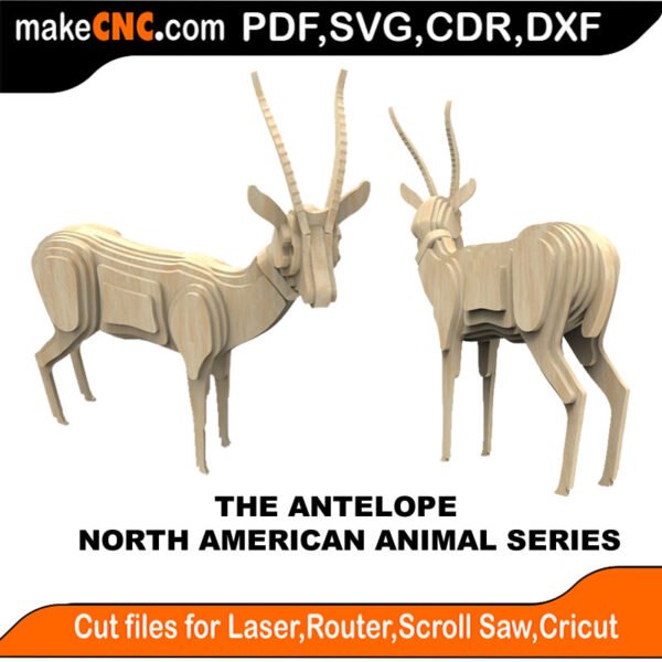 North American Animals Antelope MakeCNC SVG DXF PDF CDR 3D puzzle pattern product image
