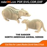 North American Animals Badger MakeCNC SVG DXF PDF CDR 3D puzzle pattern product image