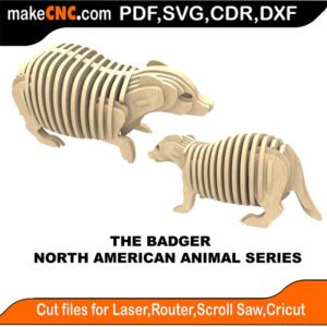 North American Animals Badger MakeCNC SVG DXF PDF CDR 3D puzzle pattern product image