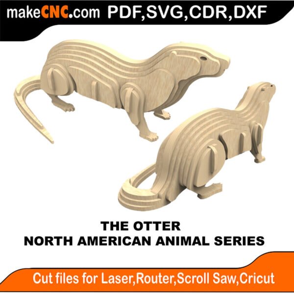 North American Animals Otter MakeCNC SVG DXF PDF CDR 3D puzzle pattern product image