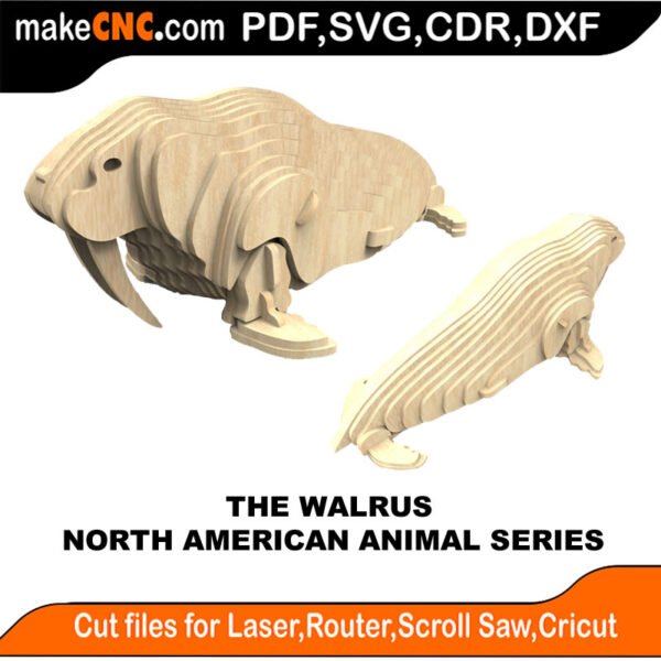North American Animals Walrus MakeCNC SVG DXF PDF CDR 3D puzzle pattern product image