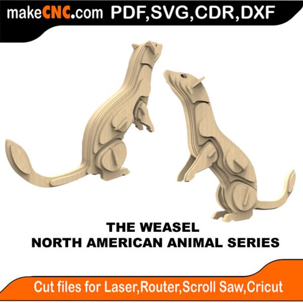 North American Animals Weasel MakeCNC SVG DXF PDF CDR 3D puzzle pattern product image