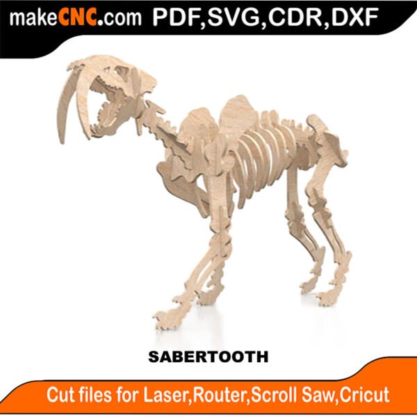 Plasma Dinosaur SaberTooth MakeCNC SVG DXF PDF CDR 3D puzzle pattern product image
