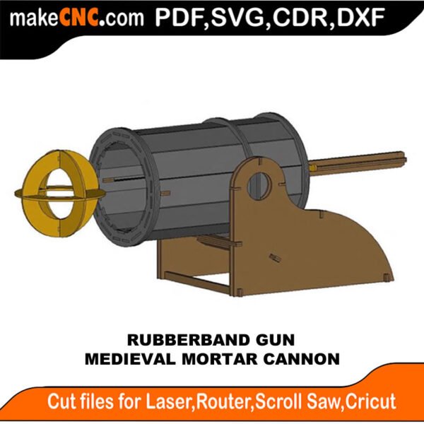 RBG Medieval Mortar Cannon MakeCNC SVG DXF PDF CDR 3D puzzle pattern product image