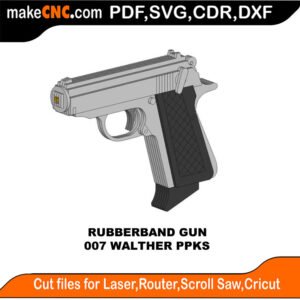 Rubberband Gun 007 Walther PPKS MakeCNC SVG DXF PDF CDR 3D puzzle pattern product image