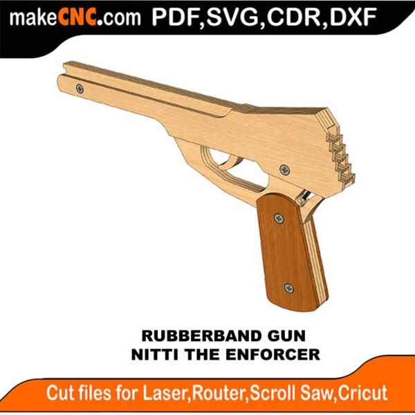 Rubberband Gun Nitti the Enforcer MakeCNC SVG DXF PDF CDR 3D puzzle pattern product image