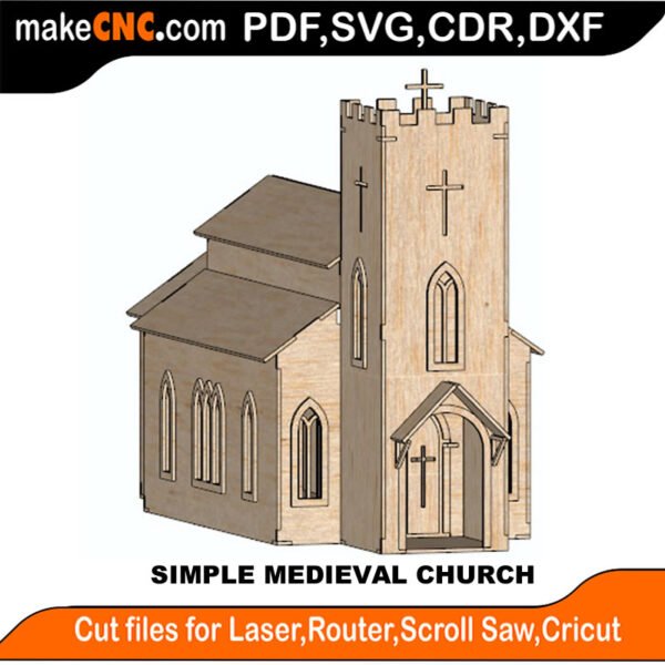 SH Simple Medieval Church MakeCNC SVG DXF PDF CDR 3D puzzle pattern product image
